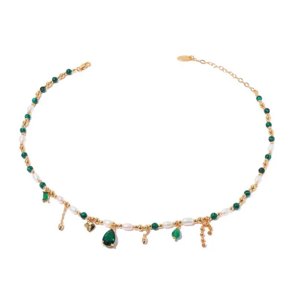 Elegant Beaded Necklace With Green And Pearl Accents