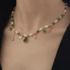Elegant Beaded Necklace With Green And Pearl Accents