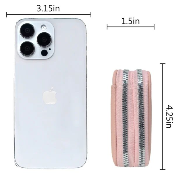 Compact Pink Zipper Wallet With Id Window