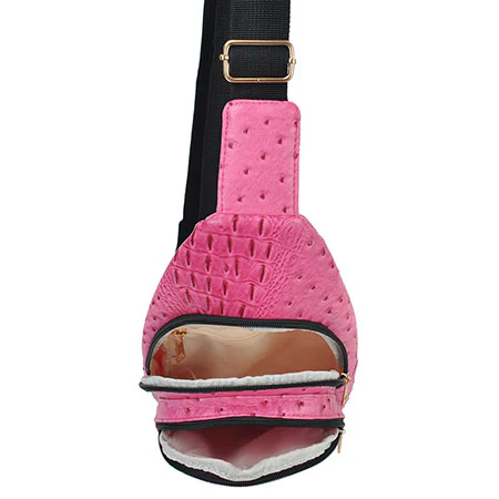 Trendy Pink Faux Ostrich Leather Sling Bag