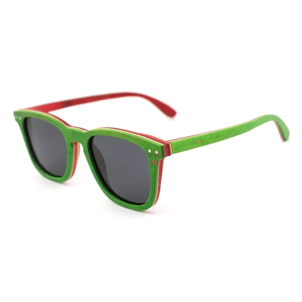 Eco-Friendly Green And Red Wooden Sunglasses