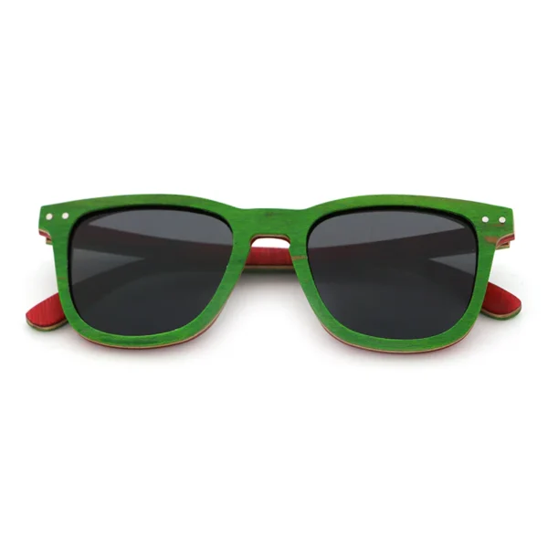 Eco-Friendly Green And Red Wooden Sunglasses