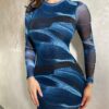 Elegant Blue Swirl Dress