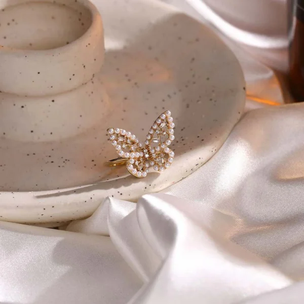 Elegant Butterfly Pearl Ring