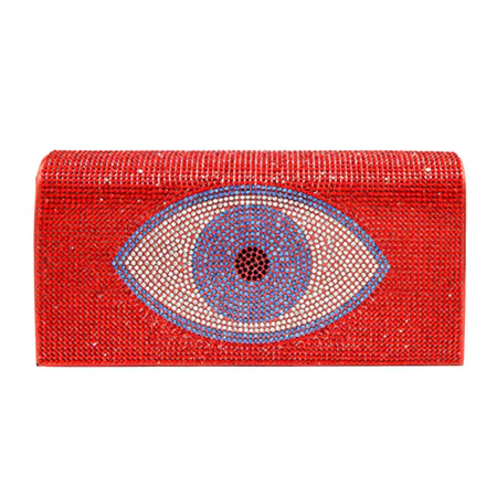 Vibrant Red Eye Embellished Clutch Bag