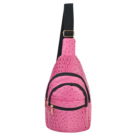 Trendy Pink Faux Ostrich Leather Sling Bag