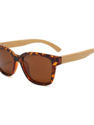 Classic Tortoise Frame Sunglasses With Bamboo Arms