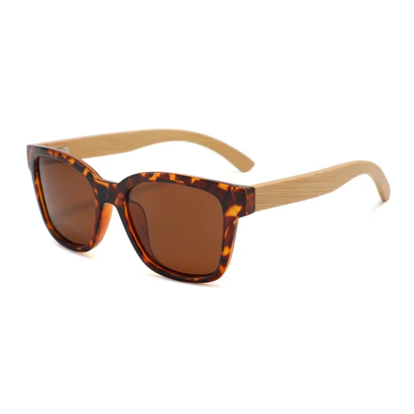 Classic Tortoise Frame Sunglasses With Bamboo Arms