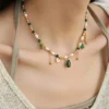 Elegant Beaded Necklace With Green And Pearl Accents