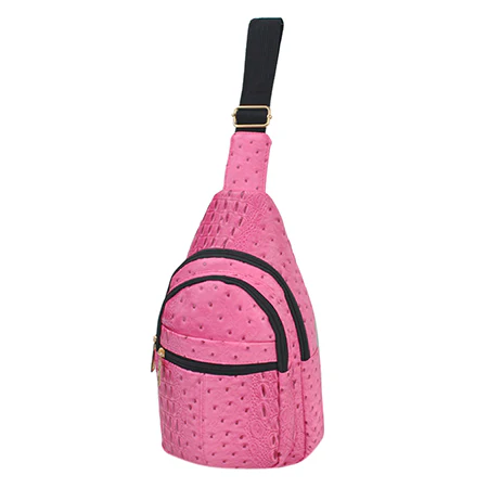 Trendy Pink Faux Ostrich Leather Sling Bag