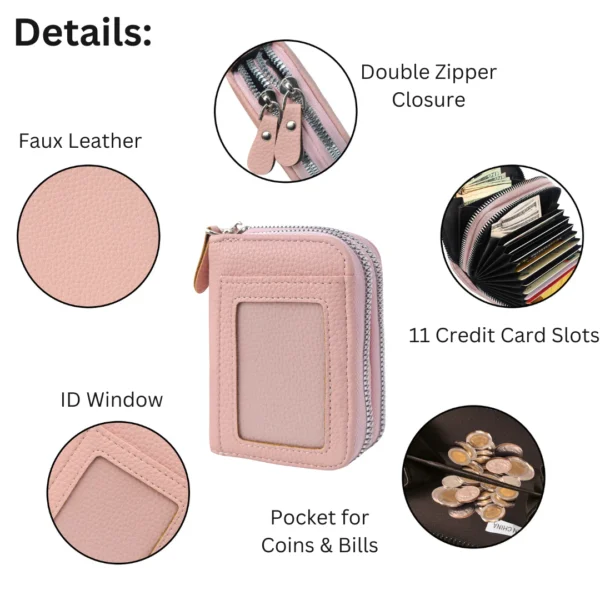 Compact Pink Zipper Wallet With Id Window