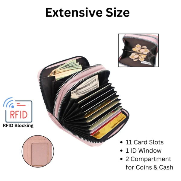 Compact Pink Zipper Wallet With Id Window